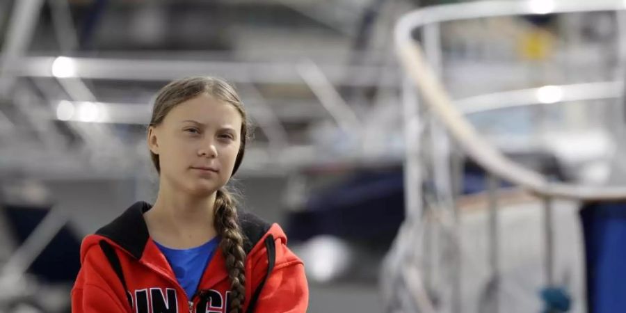 Greta Thunberg kurz vor dem Start der Atlantiküberquerung in Plymouth. Foto: Kirsty Wigglesworth/AP