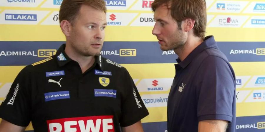 Neu bei den Rhein-Neckar Löwen: Trainer Kristjan Andresson (l) und Rückkehrer Uwe Gensheimer. Foto: Michael Deines