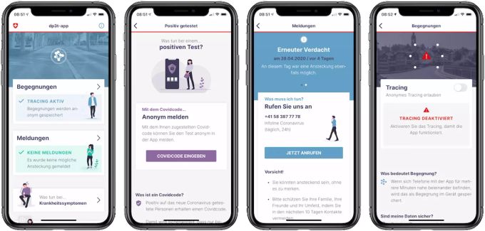 Screenshots der Tracing App. tracing app