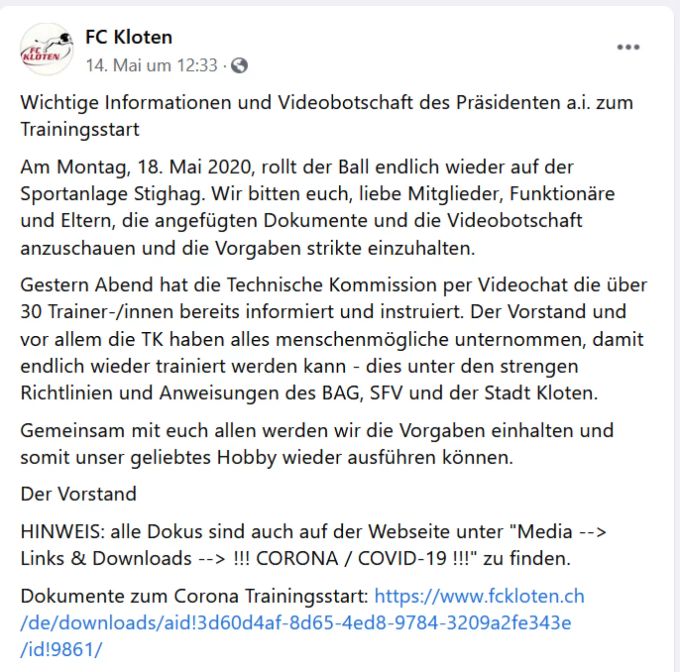 Der FC Kloten bleibt mit den Vereinsmitgleidern auch via soziale Netzwerke in Kontakt. FC Kloten