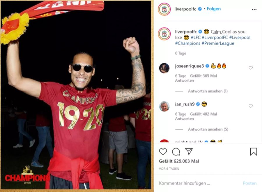 Virgil Van Dijk jubelt nach dem Liverpool zum ersten Mal seit 30 Jahren Meister wurde.