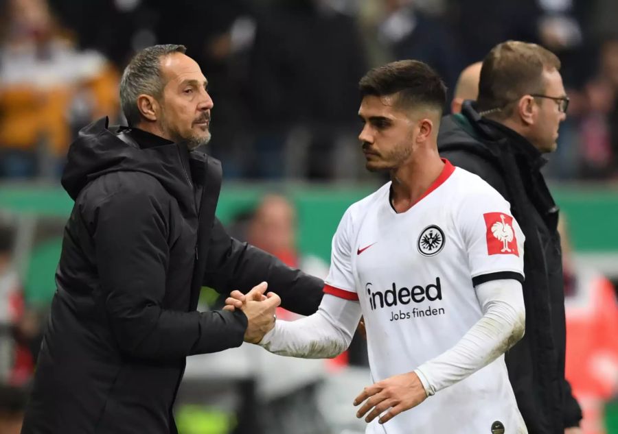 Adi Hütter (l.) und André Silva klatschen ab.