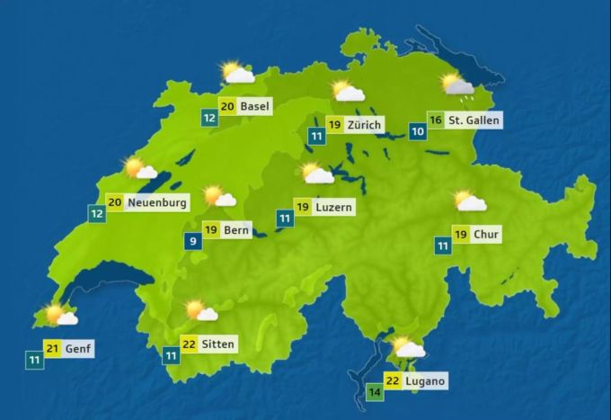 So wird das Wetter am Mittwoch (02.09.2020). Wetter Schweiz