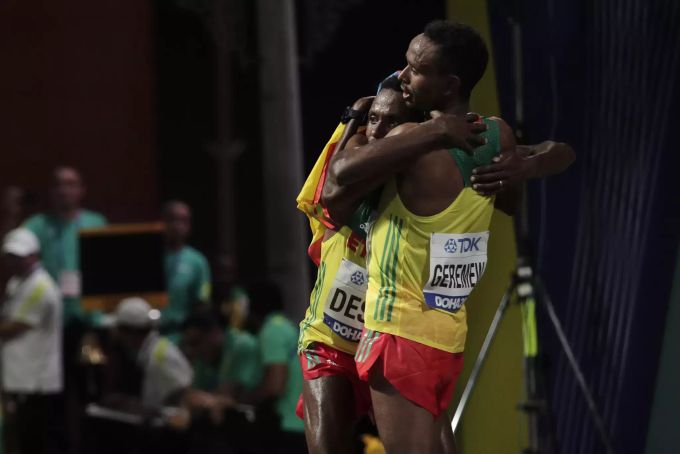 Die Äthiopier feiern beim Marathon an der Leichtathletik-WM einen Doppelsieg. Leichtathletik WM Doha