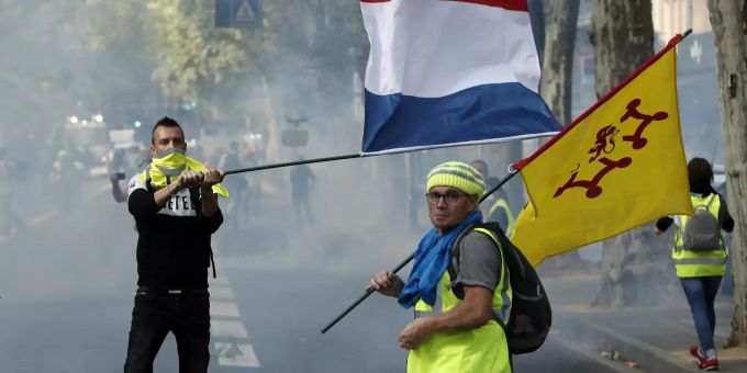 Gelbwesten in in Toulouse. Yellow vests protest