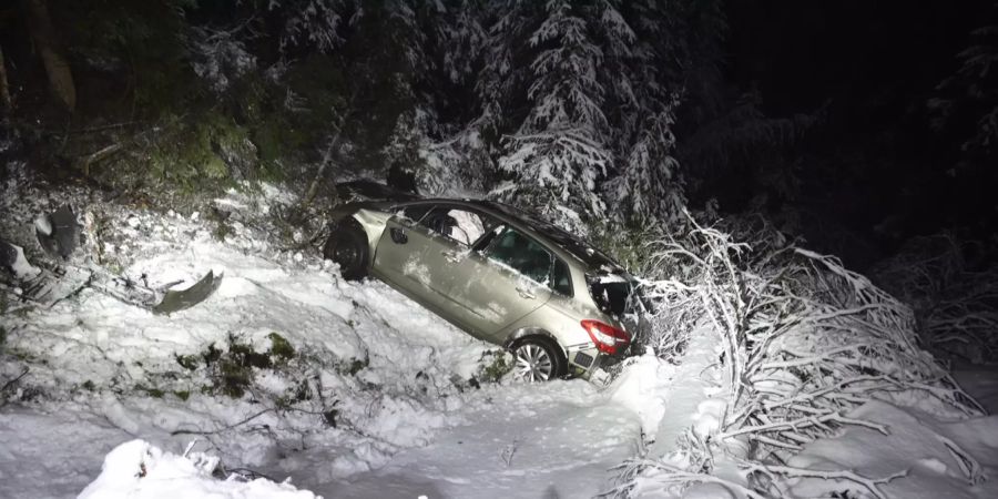 Durch Selbstunfall im Wald gelandet