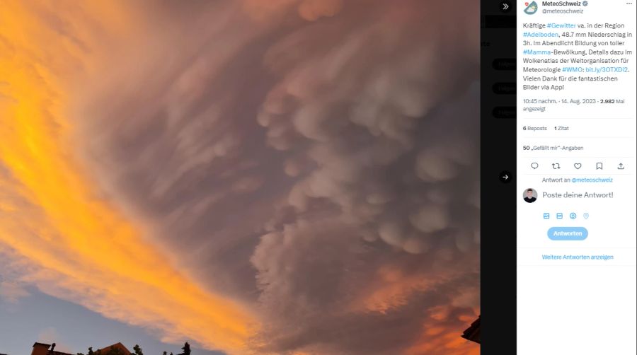 Dabei handelt es sich um beutelartige, an der Unterseite von Wolken hängende Ausformungen, erklärt Daniel Köbele, Meteorologe bei «MeteoSchweiz».