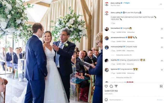 Dave Ryding hat seine Mandy geheiratet. Dave Ryding Hochzeit