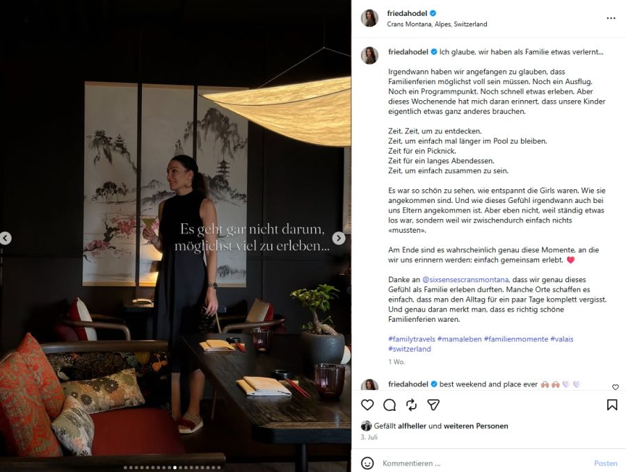 Frieda Hodel postet fleissig Bilder aus Crans-Montana auf Instagram.