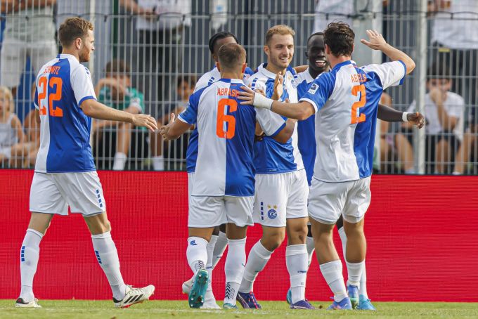 Giotto Morandi feiert sein Tor zum 1:0 für GC gegen Yverdon. GC Yverdon Giotto Morandi
