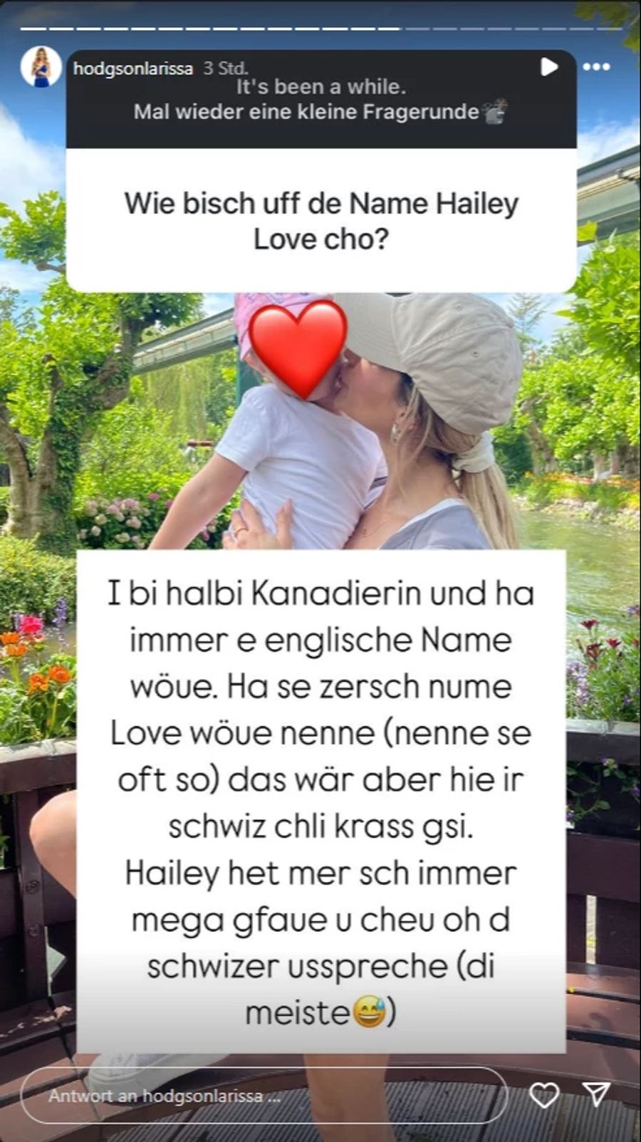 Larissa Hodgson ist Mami einer kleinen Tochter.