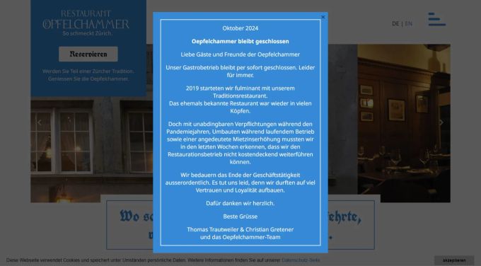 Die traditionsreiche Oepfelchammer im Niederdorf muss schliessen. Oepfelchammer Zürich