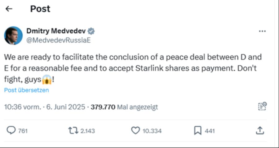 Als Zahlungsmittel bietet er Starlink-Aktien an.