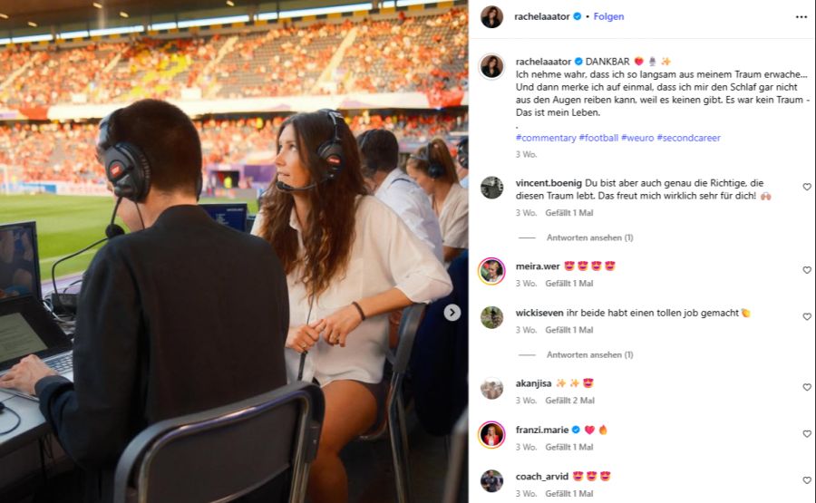An der WEURO 2025 moderierte Rachel Rinast für SRF. Dazu schreibt sie: «Es war kein Traum – Das ist mein Leben.»