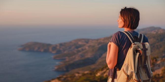 Frau, Reise, Rucksack, Wasser