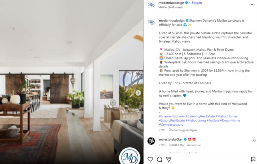 Das Haus der Schauspielerin wird für 7,5 Millionen Franken verkauft.