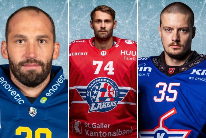 Sandro Aeschlimann, Ludovic Waeber und Ivars Punnenovs SLAPSHOT