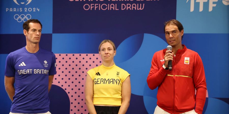 Tennisstar Rafael Nadal (r) muss um seinen Olympia-Einsatz zittern. Angelique Kerber und Andy Murray (l) werden ihre Karrieren nach den Spielen von Paris beenden.