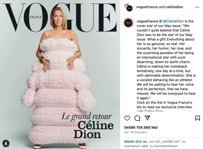 Celine Dion auf der Vogue. Celine Dion