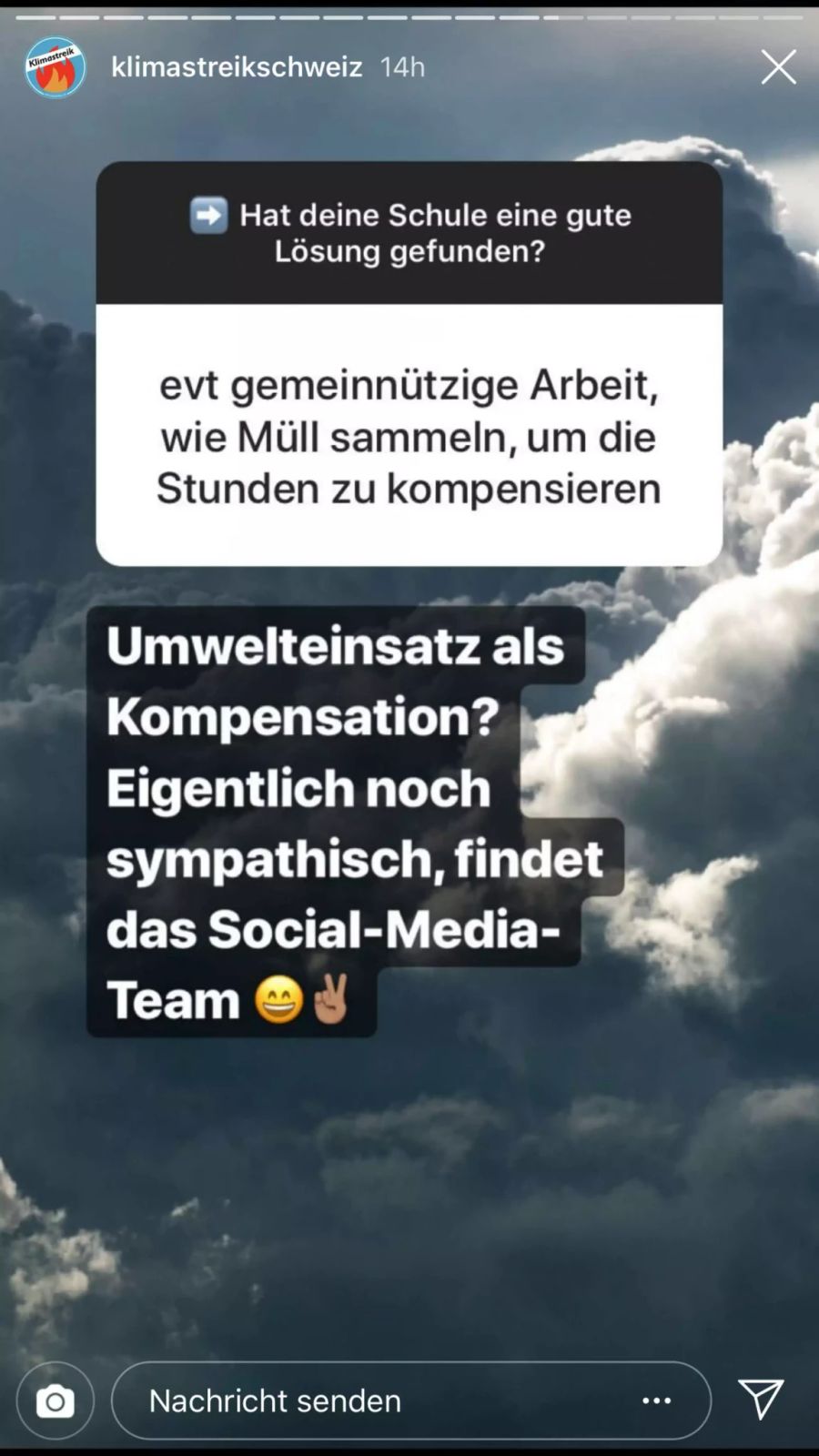 ...andere müssen als Kompensation fürs Klimastreik-Schwänzen gemeinnützige Arbeit leisten.