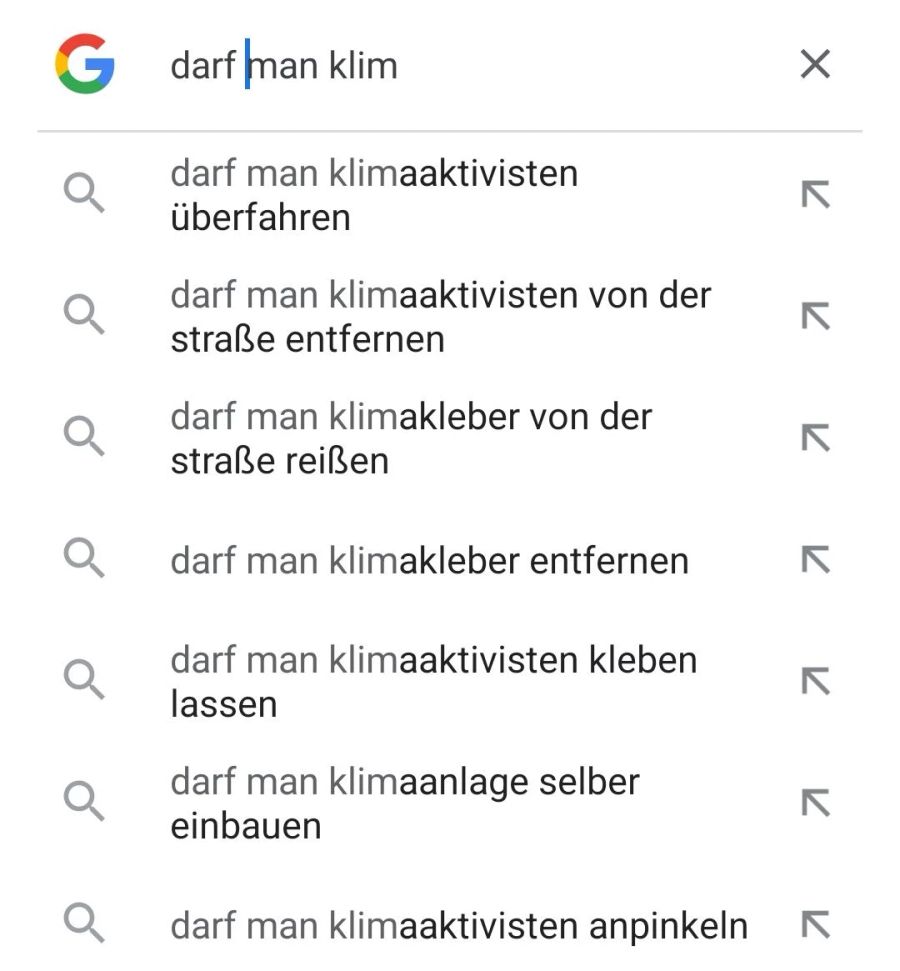 Wer «darf man klim» auf Google eintippt, erhält mitunter kuriose Suchvorschläge.