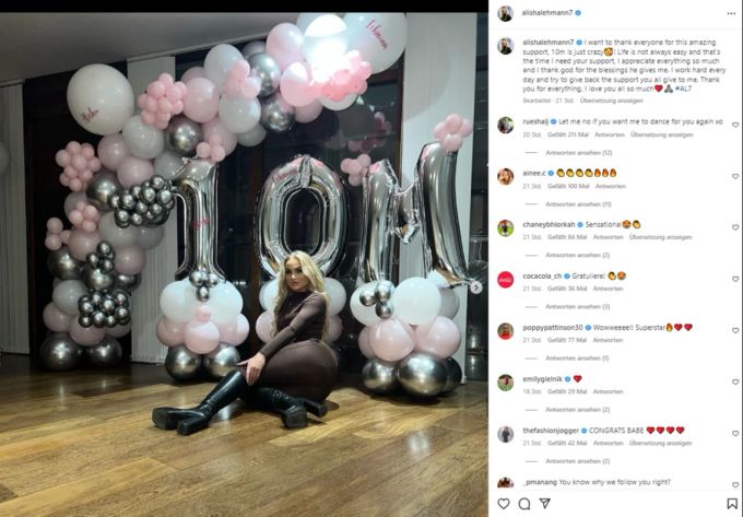 Alisha Lehmann bedankt sich für zehn Millionen Follower auf Instagram. Alisha Lehmann
