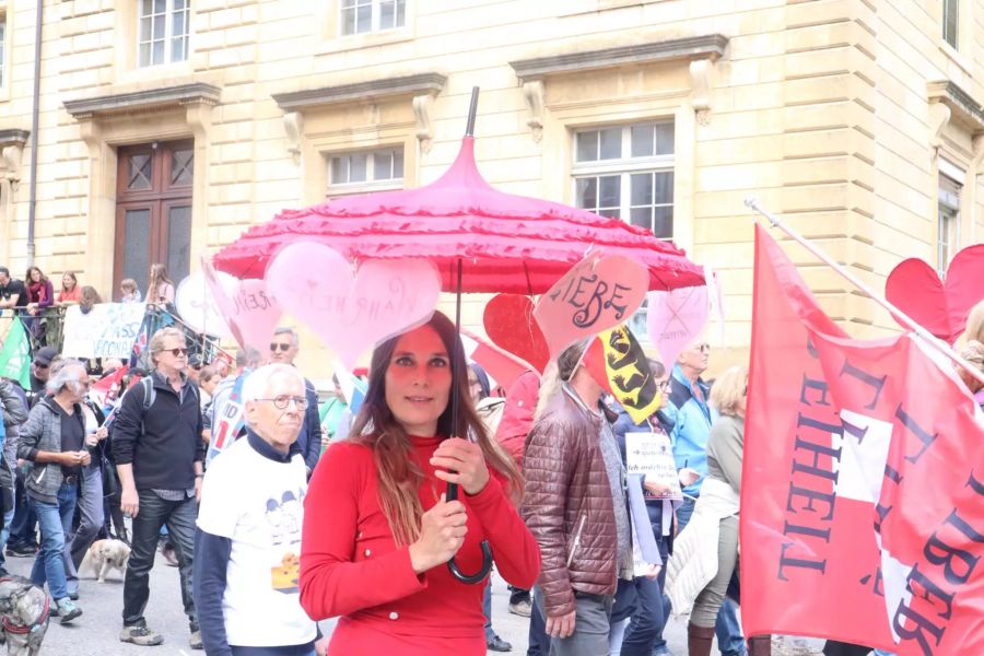 Mit Schirmen und Fahnen wurde gegen die Corona-Massnahmen demonstriert.