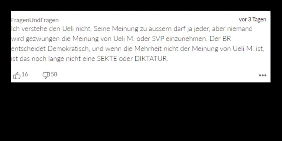 Es gibt aber auch Meinungen wie die von Leser «FragenUndFragen».