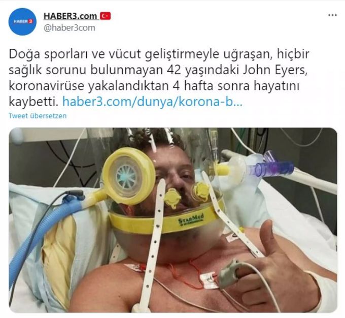 John Eyers (†42) musste im Spital an ein Beatmungsgerät angeschlossen werden – kurz vorher soll er gesagt haben, dass er es bereue, sich nicht gegen das Coronavirus geimpft zu haben. Coronavirus