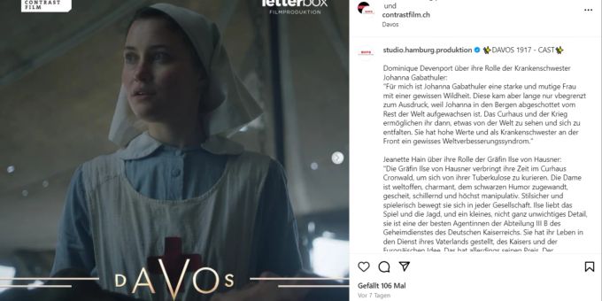 «Davos 1917» ist eine schweizerisch-deutsche Koproduktion von SRF und ARD Degeto, unter anderem auch von Contrast Film. Davos1917