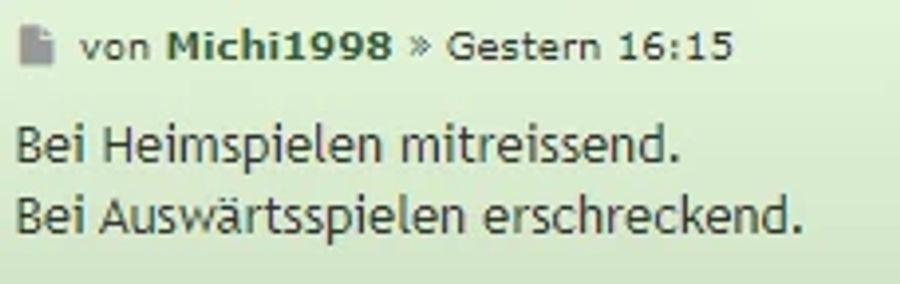 Ein anderer Fan fasst den Unterschied des FCSG bei Heim- und Auswärtsspielen zusammen.