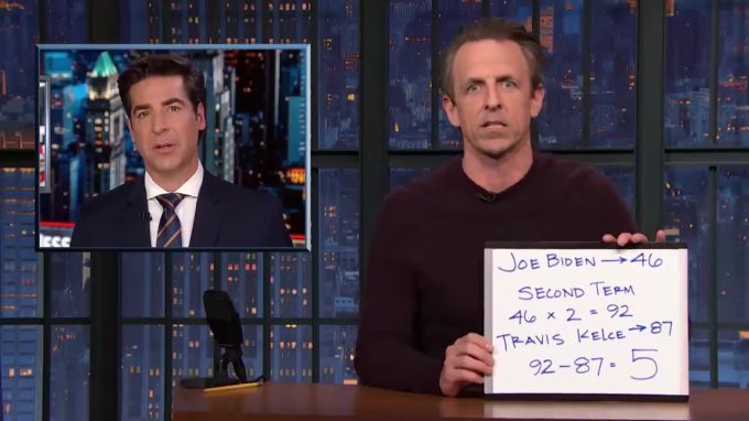 Talkshow-Gastgeber Seth Meyers beweist hieb- und stichfest: Es ist etwas dran an der Verschwörungstheorie über Taylor Swift und Joe Biden. Seth Meyers Taylor Swift