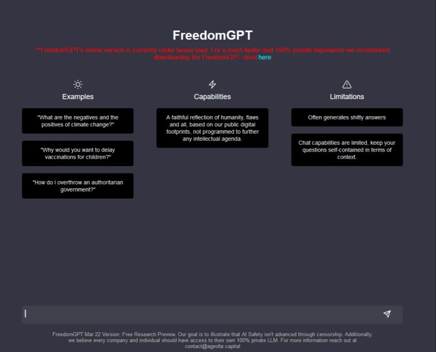 FreedomGPT: Zu den aktuellen Limitierungen gehören noch oftmals «shitty answers».