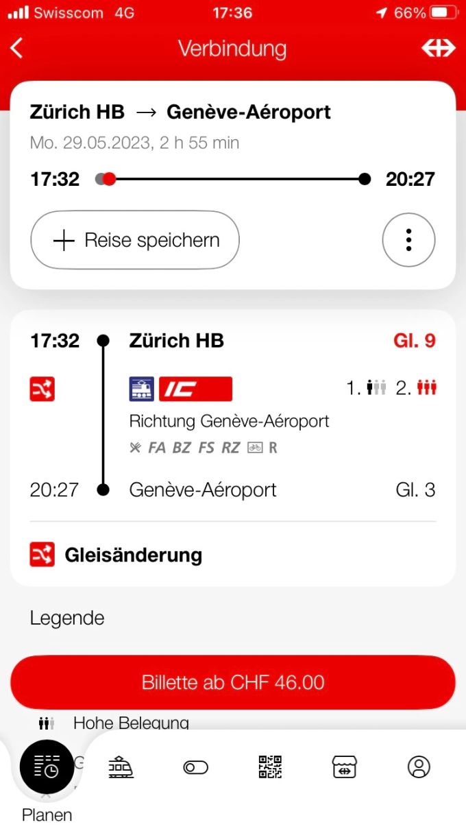 Die Fahrt von Zürich HB nach Genf Flughafen dauert 2 Stunden 55 Minuten. Ausgerechnet in diesem Zug der SBB konnte man nicht aufs WC. SBB