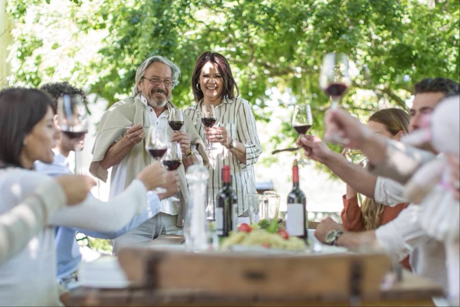 Party Garten Fest Anstossen Gäste Weinschwenker Wein