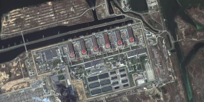 Der letzte Reaktor des Atomkraftwerks Saporischschja in der Ukraine wurde stillgelegt. (Archivbild) Satellitenbild des Atomkraftwerks Saporischschja