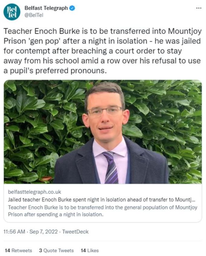 Enoch Burke stellt klar: «Ich nenne keinen Jungen ein Mädchen.» Enoch Burke