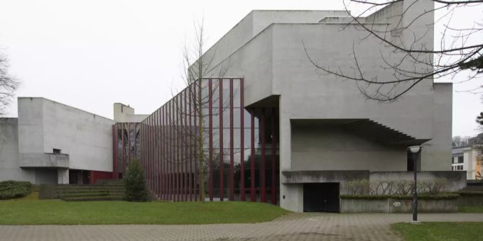 Blick auf das Theater St. Gallen anlässlich einer Medienkonferenz zu dessen Erneuerung und Umbau.