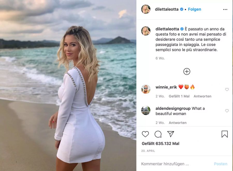 Diletta Leotta posiert auf Instagram für ihre Follower.