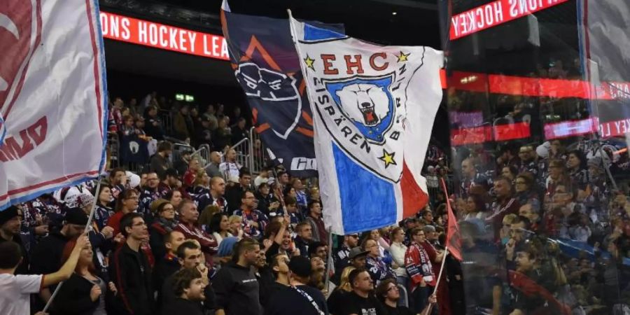 Fans der Eisbären Berlin unterstützen 2016 ihre Mannschaft in der Champions Hockey League. Foto: Britta Pedersen/dpa-Zentralbild/dpa