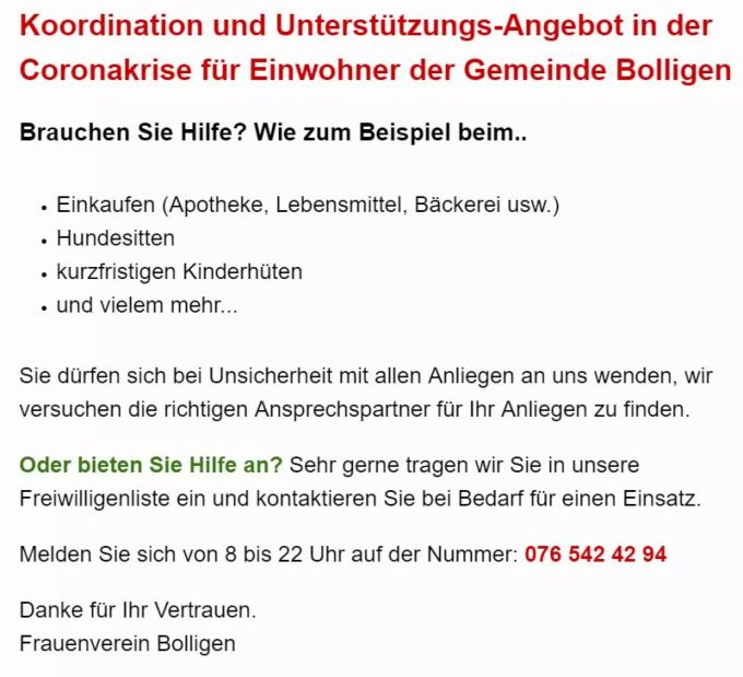Aufruf des Frauenvereins Bolligen. Aufruf des Frauenvereins Bolligen.