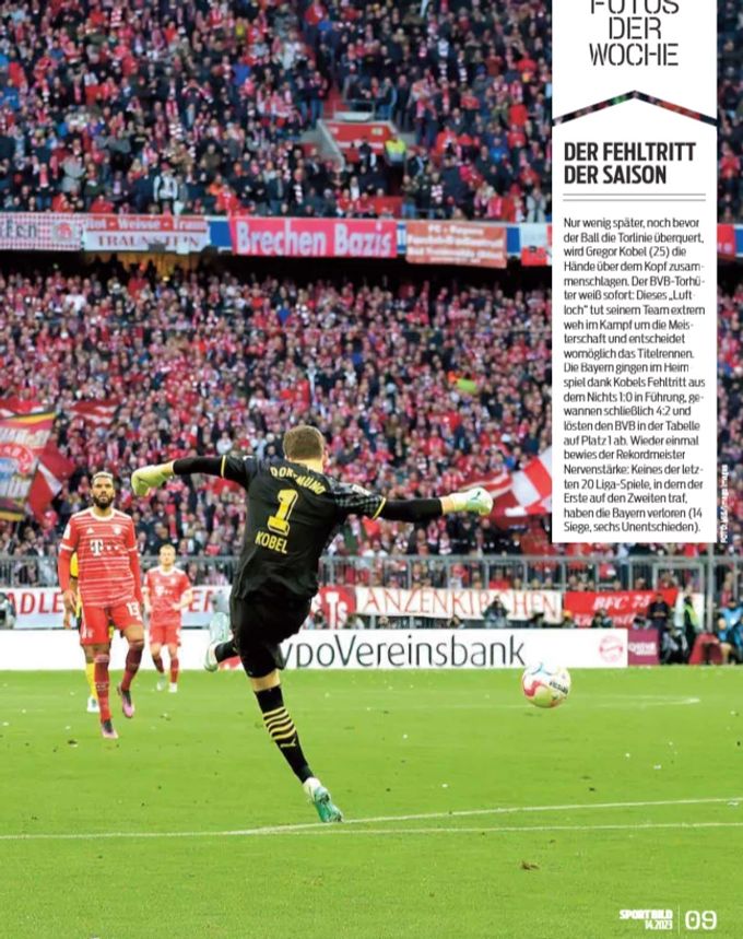 Gregor Kobel (BVB) schafft es unfreiwillig auf die vorderste Seite in der grössten Sportzeitung Europas. Gregor Kobel BVB