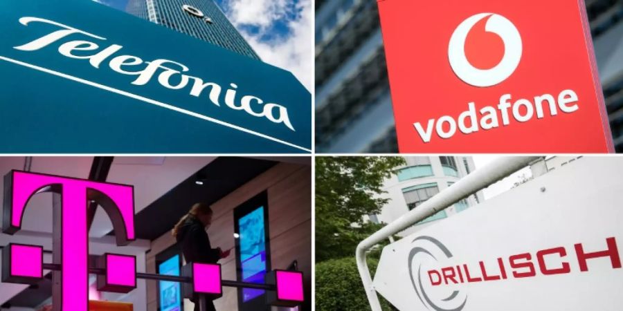 Logos von Telefónica, Telekom, Vodafone und Drillisch