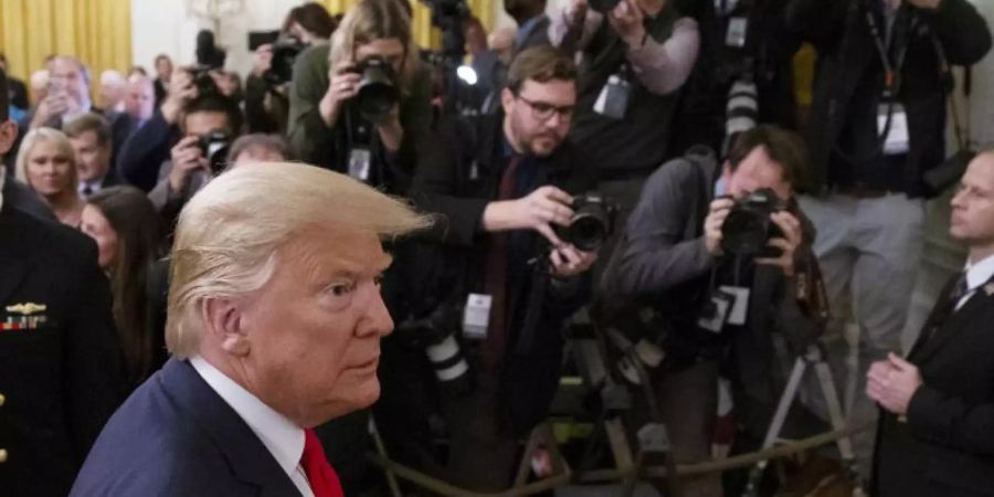Donald Trump bei der Vorstellung seines Nahost-Plans im Weissen Haus. Foto: Alex Brandon/AP/dpa
