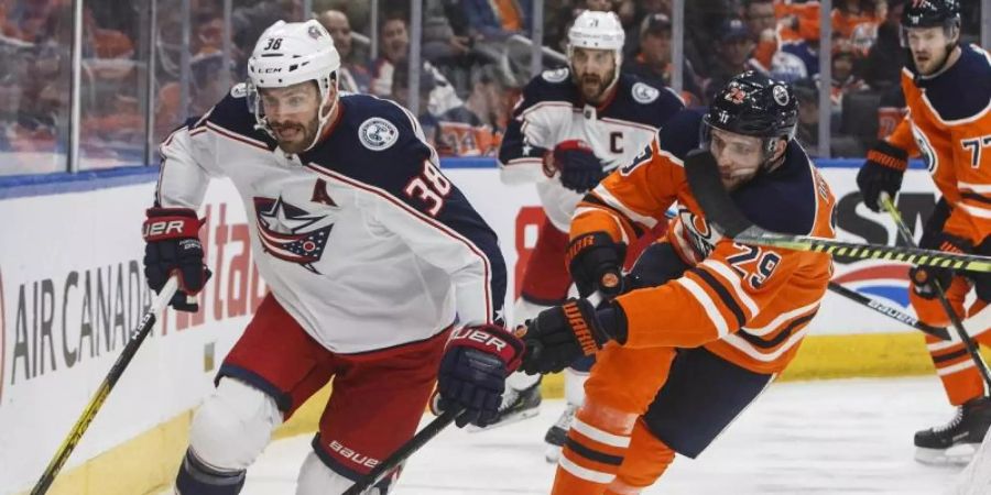 Oilers-Starspieler Leon Draisaitl blieb gegen Columbus ohne Scorerpunkt. Foto: Jason Franson/The Canadian Press via AP/dpa