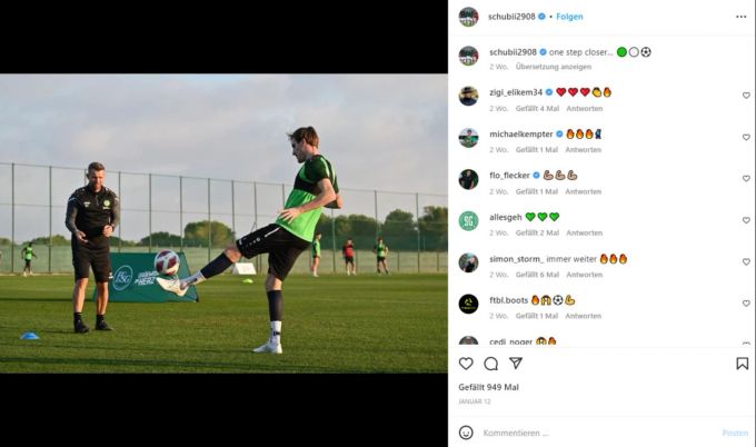 Im Januar konnte Fabian Schubert für erste Einheiten auf den Rasen zurückkehren, noch wartet er aber aufs Comeback. Fabian Schubert