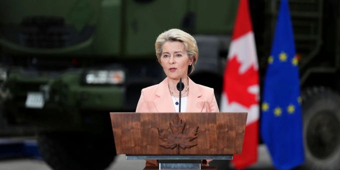 «Ihr habt die Bedeutung der Vorgänge in der Ukraine vor vielen anderen verstanden, inklusive vieler Europäer», sagt EU-Kommissionspräsidentin Ursula von der Leyen bei einem Besuch in Kanada.