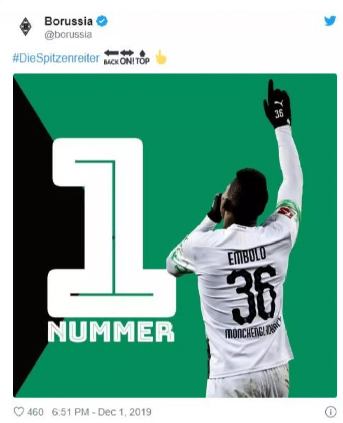 Breel Embolo und Mönchgladbach grüssen vom Thron. Breel Embolo