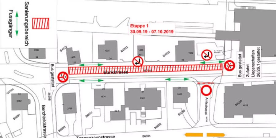 Sanierungsarbeiten an der Bank- und Poststrasse in Uster