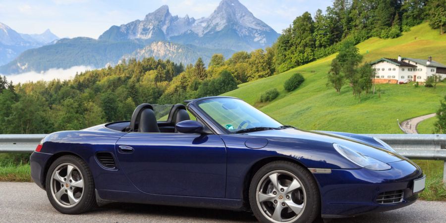 Porsche Boxster, Alpenpanorama, Landschaft, Berge, Sportwagen